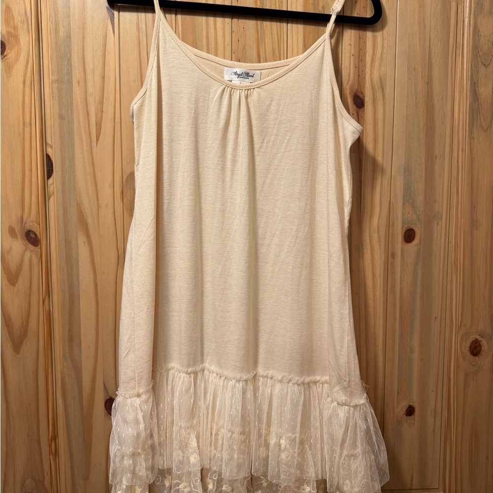 Cream Lace-Hem Slip Dress